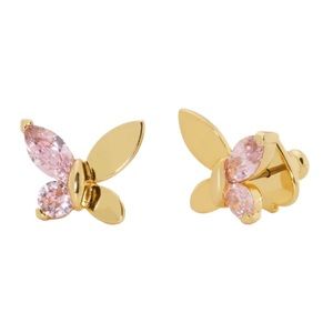 KATE SPADE • Gold Social Butterfly Pink Crystal Wings Earrings